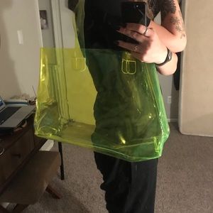 Neon Green Clear tote bag. Slightly worn